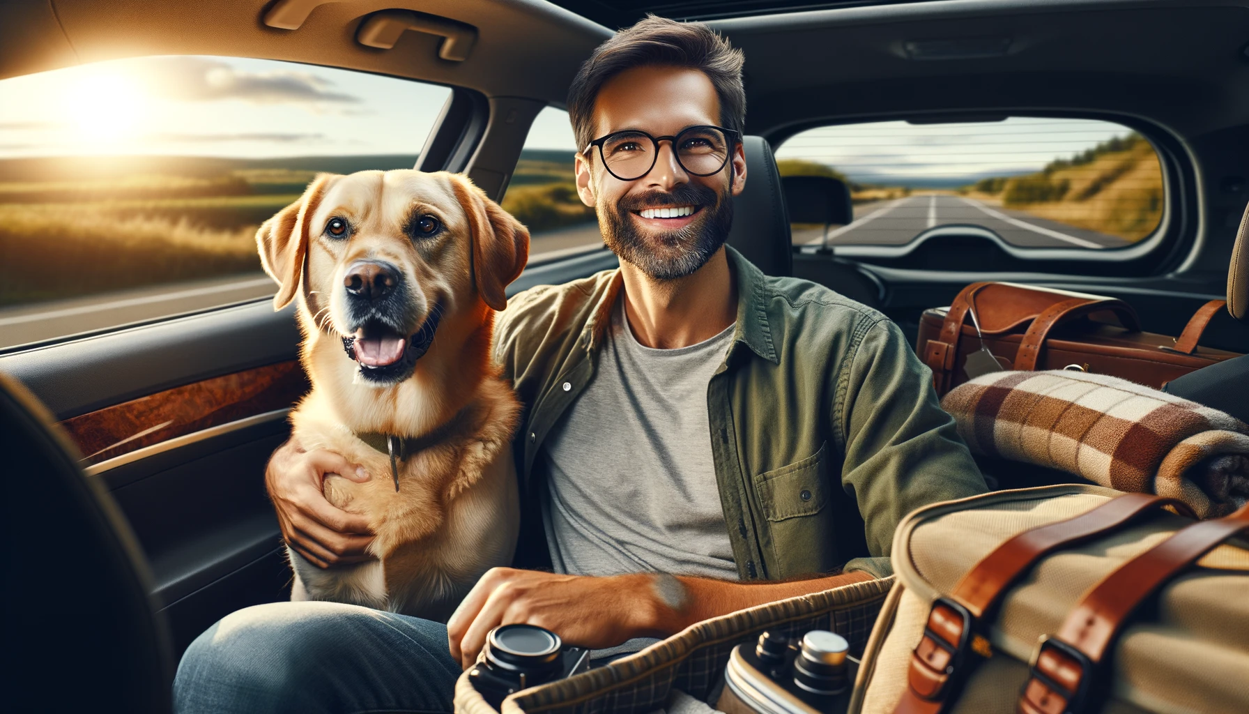 man going on a road trip with his dog