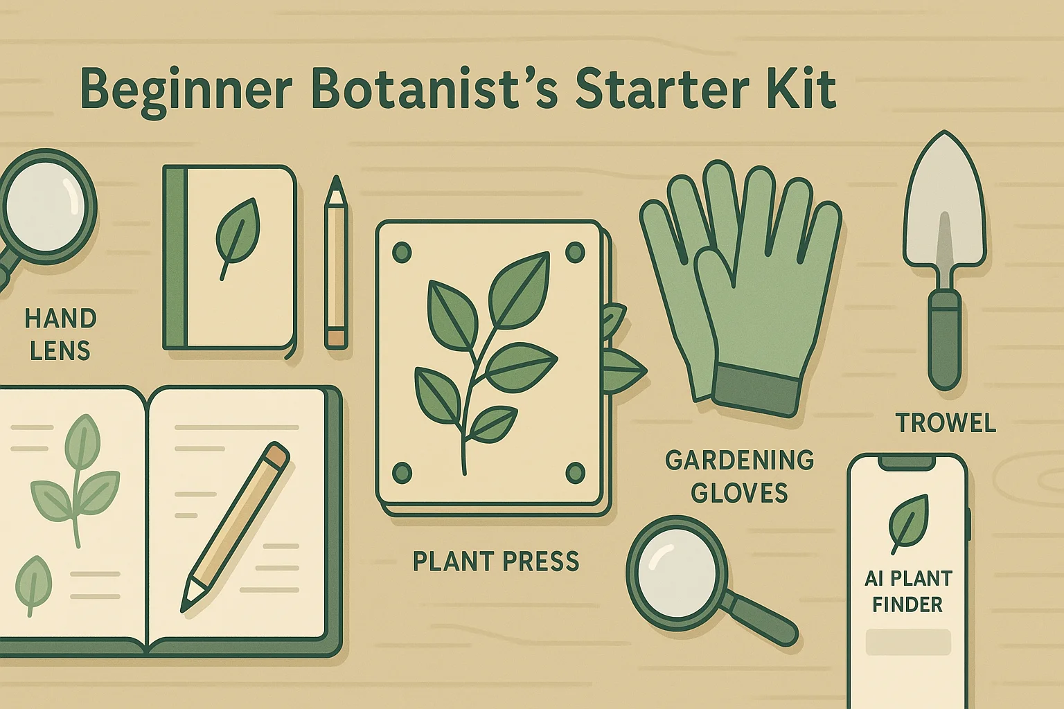 A graphic illustration with a beginner botanist’s checklist.