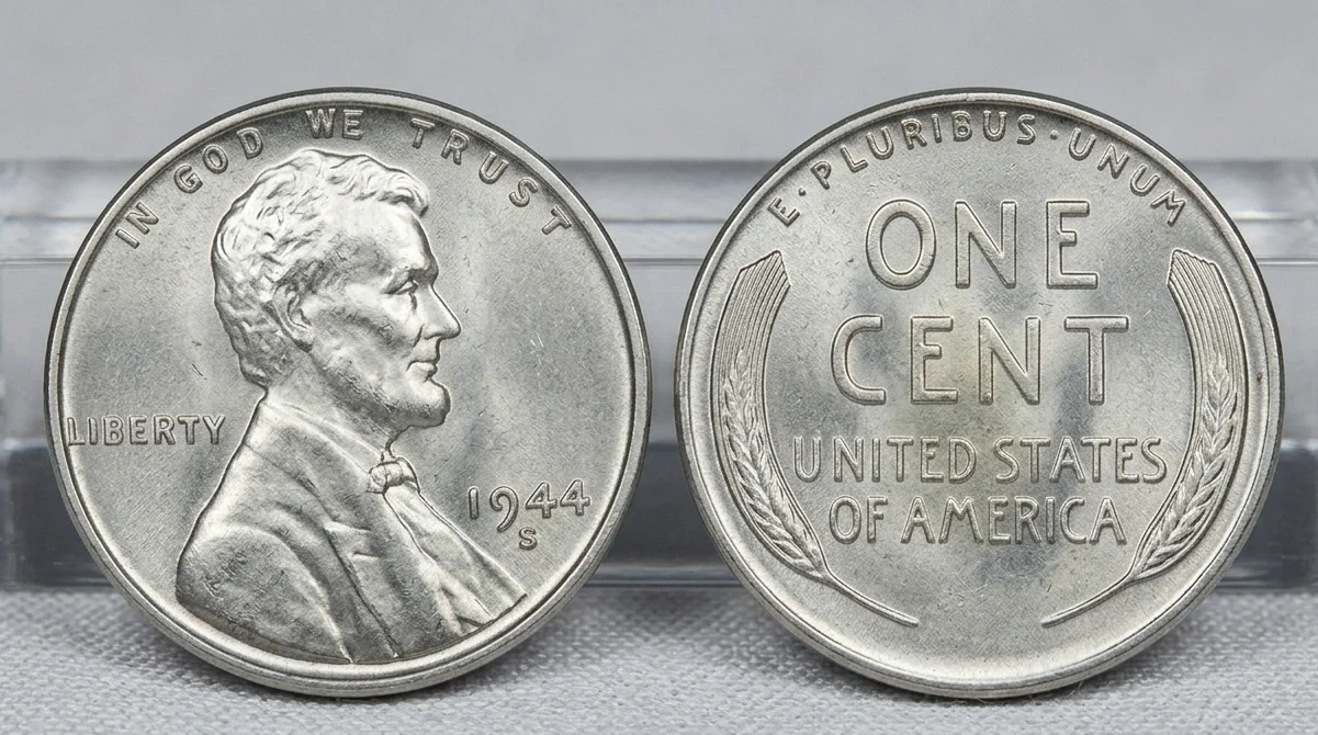 obverse and reverse of the 1944-S coin